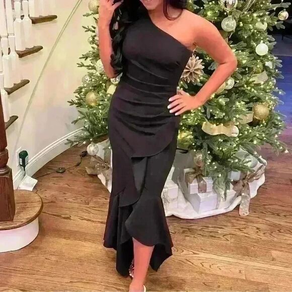XSCAPE Black One Shoulder Ruffle Gown - Picture 2 of 10